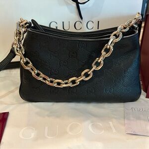 Gucci Black Shoulder Bag with silver Chain